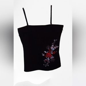RARE! Vintage Express Black Corset Rose Embroidered Top- Size: M- Late70s